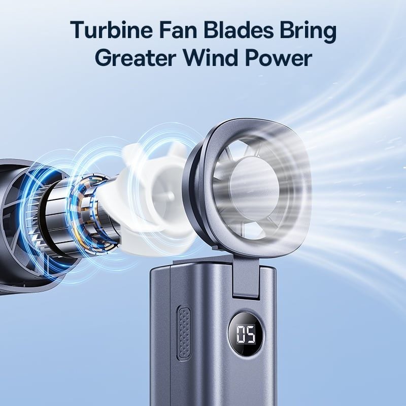 Quạt Cầm Tay Baseus GoTrip DT1 High-Speed (4000mAh, 8.5H, Digital Display, 19000RPM & 5m/s, 5 Speed Settings, 90° Foldable)