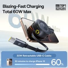 Tẩu Sạc Cho Ô Tô Baseus PrimeTrip VR2 30W (with 31.5-Inch Retractable Cable C+Type-C Port, Uninterrupted & Ultra-Safe Charging, 360° Rotation)