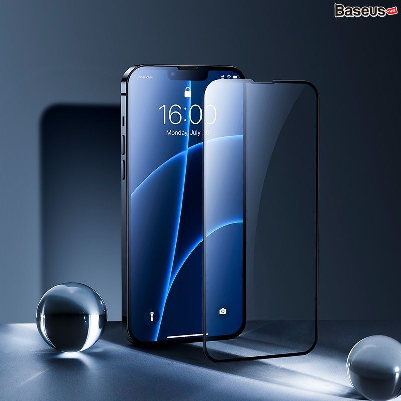 Kính cường lực Baseus 0.23mm cong viền – chống nứt mép, cho iPhone 13 (2021), bộ 2 miếng + bộ dán chuẩn kèm theo