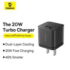 Củ Sạc Nhanh Baseus GaN5S Fast Charger 1C 20W Cho iPhone 15 14 13 Pro Max (PD/Quick Charge)