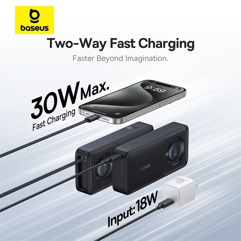 Pin Dự Phòng Tích Hợp Cáp Sạc Dây Rút Gọn Baseus Free2Pull 10000mAh 30W