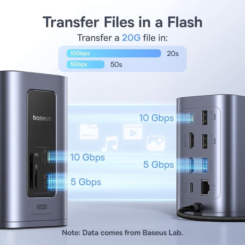 Hub Mở Rộng Đa Năng 12-in-1 Baseus NU1 Air Spacemate (USB-C to 2*HDMI 4K@60Hz+2*USB-C (10Gbps)+2*USB-A (5Gbps)+2*USB-A (480Mbps)+1*RJ45+SD/TF 3.0+1*USB-C (PD))
