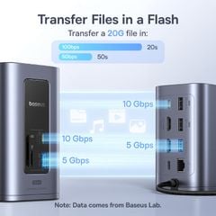Hub Mở Rộng Đa Năng 12-in-1 Baseus NU1 Air Spacemate (USB-C to 2*HDMI 4K@60Hz+2*USB-C (10Gbps)+2*USB-A (5Gbps)+2*USB-A (480Mbps)+1*RJ45+SD/TF 3.0+1*USB-C (PD))