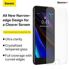 Cường Lực Baseus 0.3mm Full-glass Crystal Tempered Glass Film Cho IPhone SE