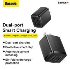 Củ Sạc Baseus Compact Charger 2 Cổng USB 10.5W