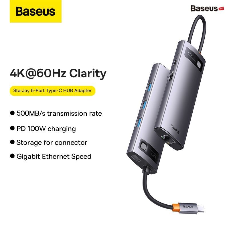 Hub Mở Rộng Đa Năng Baseus StarJoy Type-C HUB Adapter Cho Macbok Laptop Smartphone 4K/60Hz