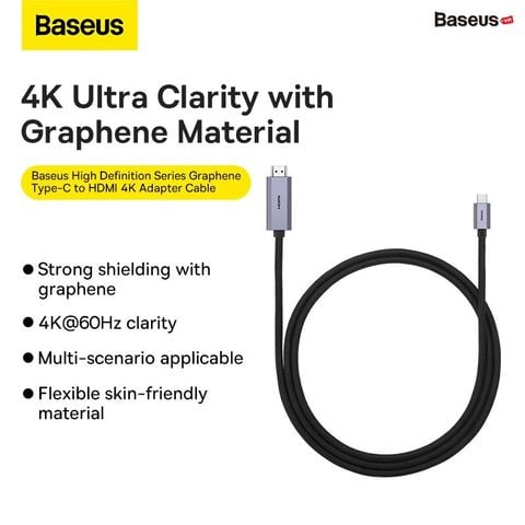 Cáp chuyển Baseus USB-C to HDMI – 4K/60Hz, truyền siêu nét, dùng cho điện thoại, tablet, MacBook, laptop
