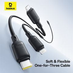 Cáp Sạc Nhiều Đầu Đa Năng Baseus Silky One-for-Three C to M+L+C 100W (1.5m, 480Mbps)
