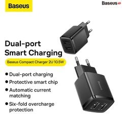 Bộ Sạc Đa Năng Baseus Compact Charger 10.5W 2 Cổng Sạc USB