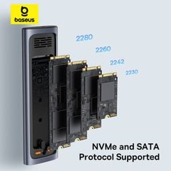 Box Đựng Ổ Cứng Di Động SSD M.2 + SATA Baseus FlyJoy Series SSD Enclosure Type C 3.2 Gen2 (New Version, SATA + M.2 NVMe 2280, 2260, 2242, 2230)