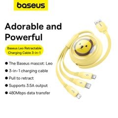 Cáp Sạc Nhanh Đa Năng Baseus Leo Retractable Charging Cable 3-in-1 USB to M+L+C 3.5A 1.1m
