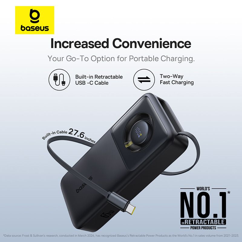 Pin Dự Phòng Tích Hợp Cáp Sạc Dây Rút Gọn Baseus Free2Pull 65W 20000mAh
