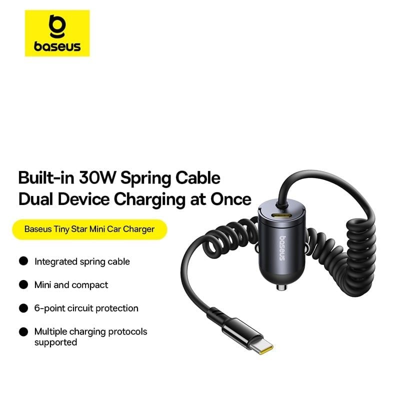 Tẩu Sạc Cho Ô Tô Baseus Tiny Star Mini 30W (C+C/Lightning Cable Included)