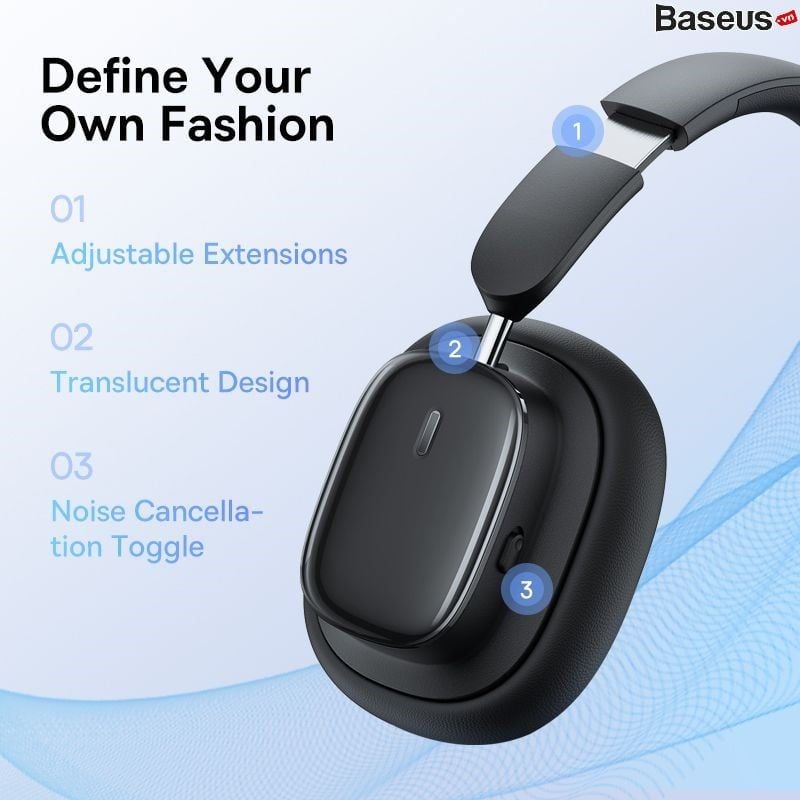 Tai Nghe Không Dây Chống Ồn Baseus Bowie H1i Bisa 3D ANC -48dB (Noise-Cancellation Wireless Headphones, Bluetooth 5.3, 100H, APP Control, No-delay & HD Stereo Gaming Earbuds)