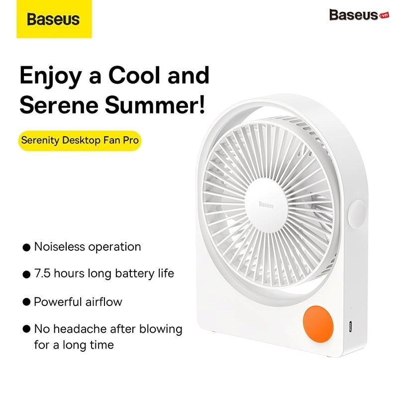 Quạt Mini Pin Sạc Để Bàn Baseus Serenity Desktop Fan Pro 2000 mAh (Pin sạc 2000mAh, 3 Mức gió, Siêu êm)