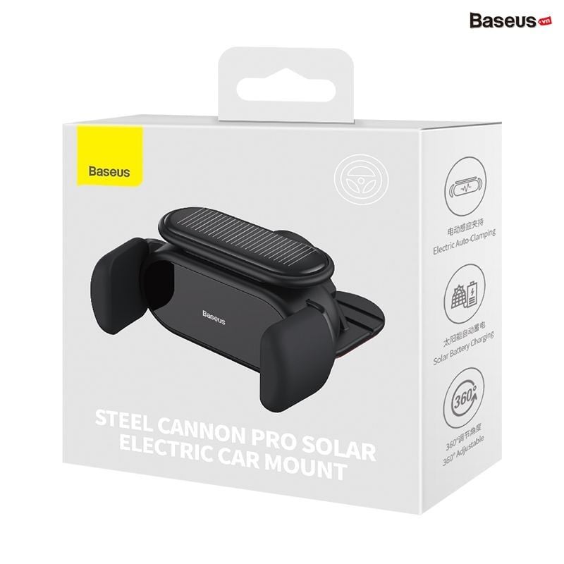 Giá Đỡ Điện Thoại Cảm Biến Trên Ô Tô Baseus Steel Cannon pro Solar Electric Holder Car Mount (Energy charging, auto Clamping)