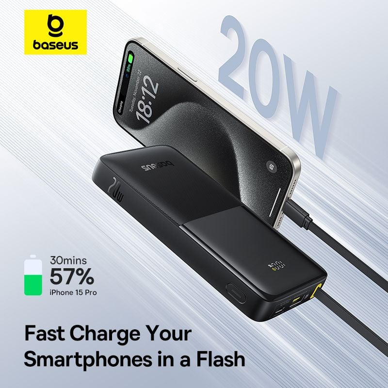 Pin Dự Phòng Baseus Bipow 2 Digital Display With Built-in USB-C Cable 10000mAh/20000mah 20W