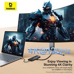 Hub Mở Rộng Kết Nối Baseus Metal Gleam Series II 10-in-1 (1*HDMI4K@120Hz+1*HDMI4K@60Hz+1*RJ45 GbE, 1*SD/TF, 1*PD, 1*Type-C 3.2Gen1 10Gbps, 2*USB2.0, 1*USB3.0)