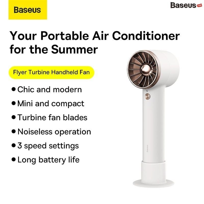 Quạt Mini Cầm Tay Baseus Flyer Turbine Handheld Fan 2000mAh (Tích hợp cáp sạc Lightning cho iPhone）