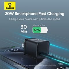 Củ Sạc Nhanh Baseus GaN5S Fast Charger 1C 20W Cho iPhone 15 14 13 Pro Max (PD/Quick Charge)
