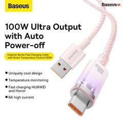 Cáp Sạc Nhanh Tự Ngắt Baseus Explorer Series 2 USB to Type-C 100W dùng cho Samsung Huawei Xiaomi Honor (Smart Power-Off with Smart Temperature Control, Fast Charging Cable)