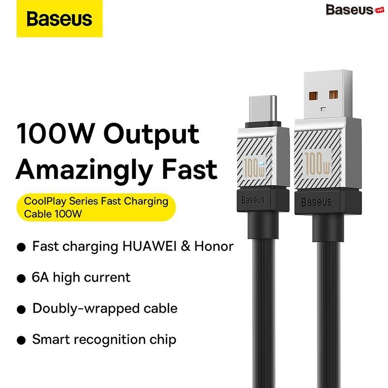 Cáp Sạc Nhanh Baseus CoolPlay Series Fast Charging Cable USB to Type-C 100W Cho Huawei Honor Android 6A/100W