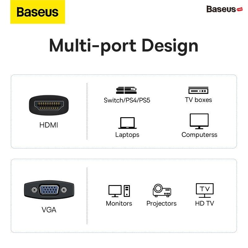 Hub Chuyển Đổi Kết Nối Baseus Lite Series Adapter HDMI to VGA