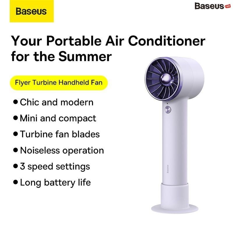 Quạt Mini Cầm Tay Baseus Flyer Turbine Handheld Fan 2000mAh (Tích hợp cáp sạc Lightning cho iPhone）