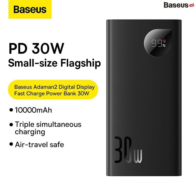 Pin Sạc Dự Phòng Sạc Nhanh Baseus Adaman2 Digital Display Fast Charge Power Bank 10000mAh 30W (Adaman Gen2, PD/QC/SCP/FCP/AFC Multi Quick Charge Support)