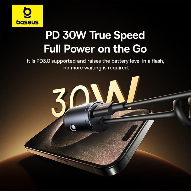 Tẩu Sạc Cho Ô Tô Baseus Tiny Star Mini 30W (C+C/Lightning Cable Included)