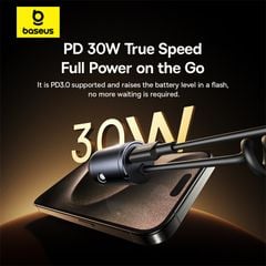 Tẩu Sạc Cho Ô Tô Baseus Tiny Star Mini 30W (C+C/Lightning Cable Included)