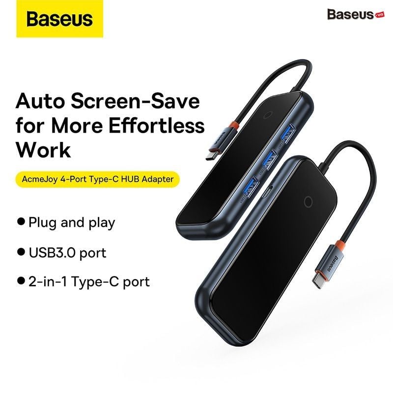 Hub Baseus AcmeJoy – Mở rộng đa cổng: HDMI 4K, RJ45, USB 3.0, SD/TF, PD, jack 3.5mm, dùng cho Macbook/iPad/laptop