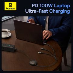 Cáp Sạc Đa Năng Baseus Free2Draw Retractable Crystal Type-C to M+L+C 100W (1.1m, Fast Charging Data Cable)