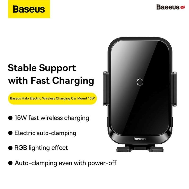 Đế Giữ Điện Thoại Tích Hợp Sạc Không Dây Trên Ô Tô Baseus Halo Electric Wireless Charging Car Mount 15W