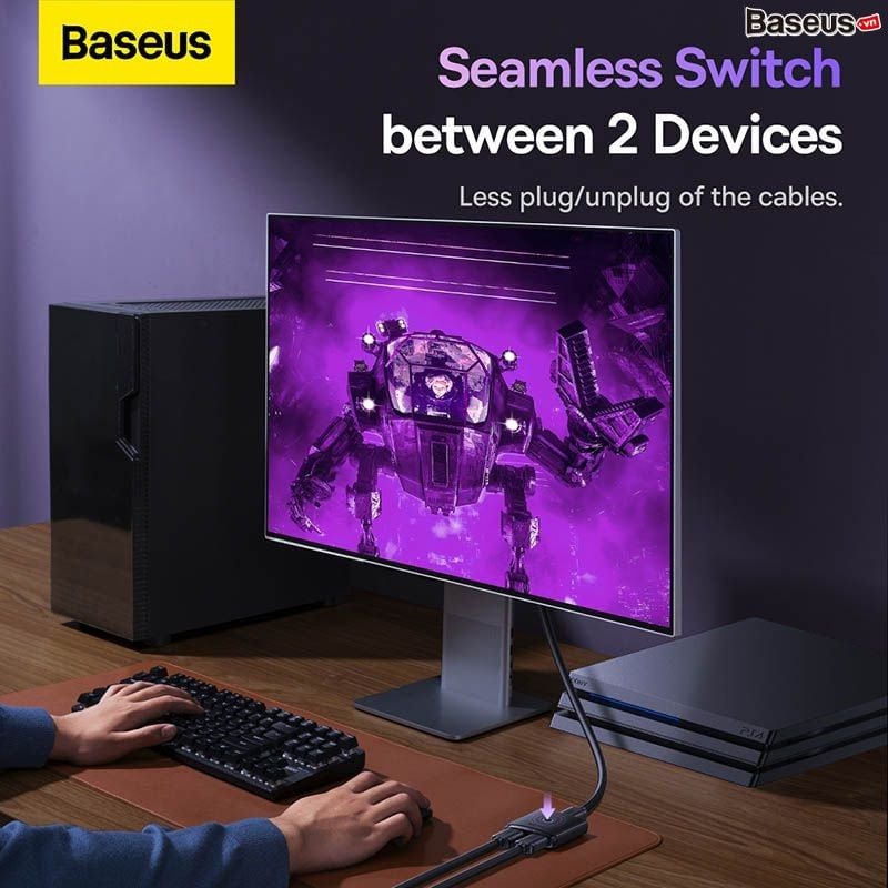 Bộ chuyển HDMI 2 chiều Baseus AirJoy – 1 thiết bị ra 2 màn hoặc 2 thiết bị vào 1 màn, hỗ trợ 4K@60Hz, 2K@120Hz