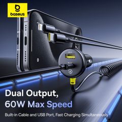 Tẩu Sạc Cho Ô Tô Baseus Circular Plastic Car Charger 60W (With 1.4m Spring Cable)