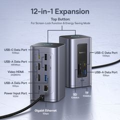 Hub Mở Rộng Đa Năng 12-in-1 Baseus NU1 Air Spacemate (USB-C to 2*HDMI 4K@60Hz+2*USB-C (10Gbps)+2*USB-A (5Gbps)+2*USB-A (480Mbps)+1*RJ45+SD/TF 3.0+1*USB-C (PD))