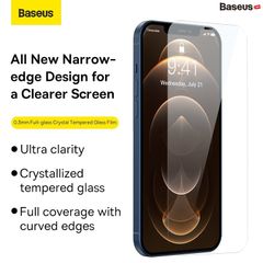 Cường lực Siêu Bền Cho IPhone 12 Baseus 0.3mm Full-glass Crystal Tempered Glass Film Bộ 2 Miếng Dán