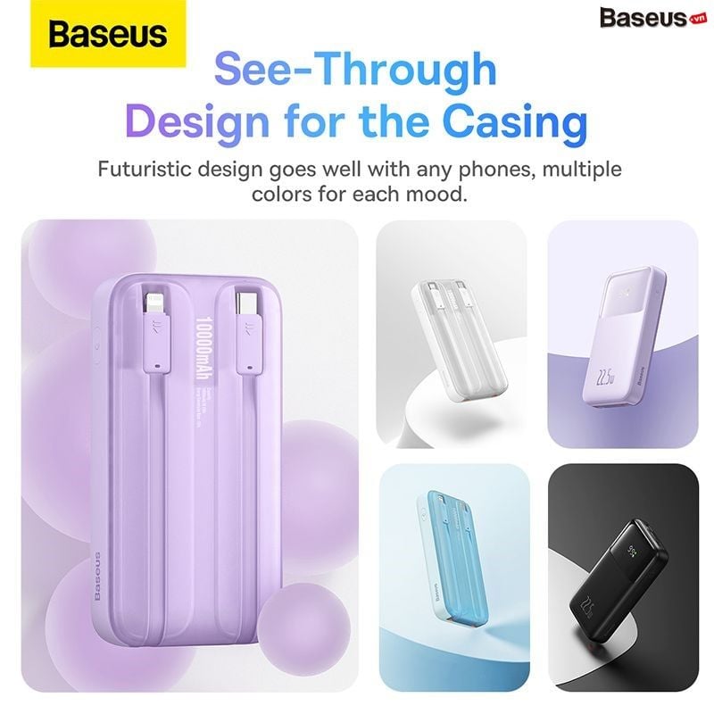 Pin sạc dự phòng Baseus Comet – 10000/20000mAh, 22.5W, tích hợp 2 cáp sạc nhanh (Lightning & Type-C), màn hình LED hiển thị