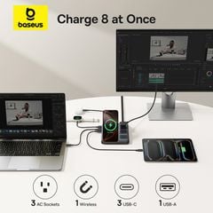 Trạm Sạc 8-in-1 Baseus Nomos 3AC+1U+3C 67W + Magnetic Wireless Qi2 15W (with 1.5m AC Power Cord US Plug)