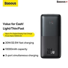 Pin Dự Phòng Sạc Nhanh Thế Hệ Mới Baseus Bipow Pro Digital Display Fast Charge Power Bank 10000mAh/20,000mAh -  22.5W/20W (Kèm Cáp Type C 3A 30cm)