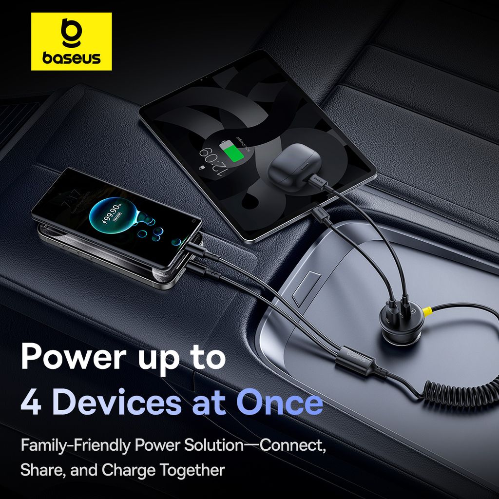 Tẩu Sạc Cho Ô Tô Baseus Circular Plastic Car Charger 60W (With 1.4m Spring Cable)