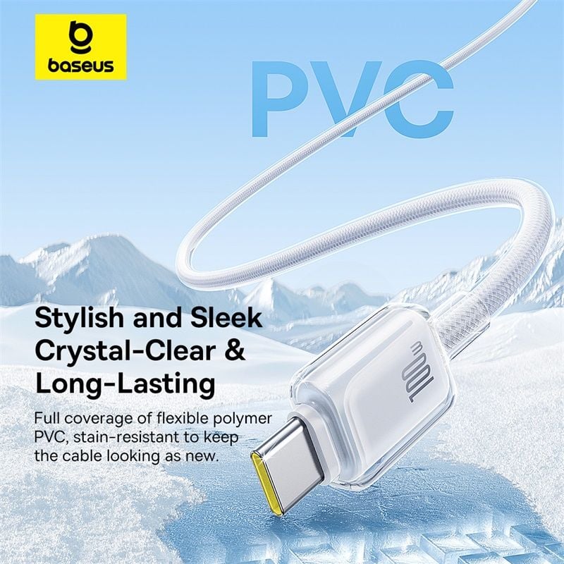 Cáp Sạc Nhanh C to C Baseus Crystal-Clear 100W (480Mbps, Dual-Layer Protection)