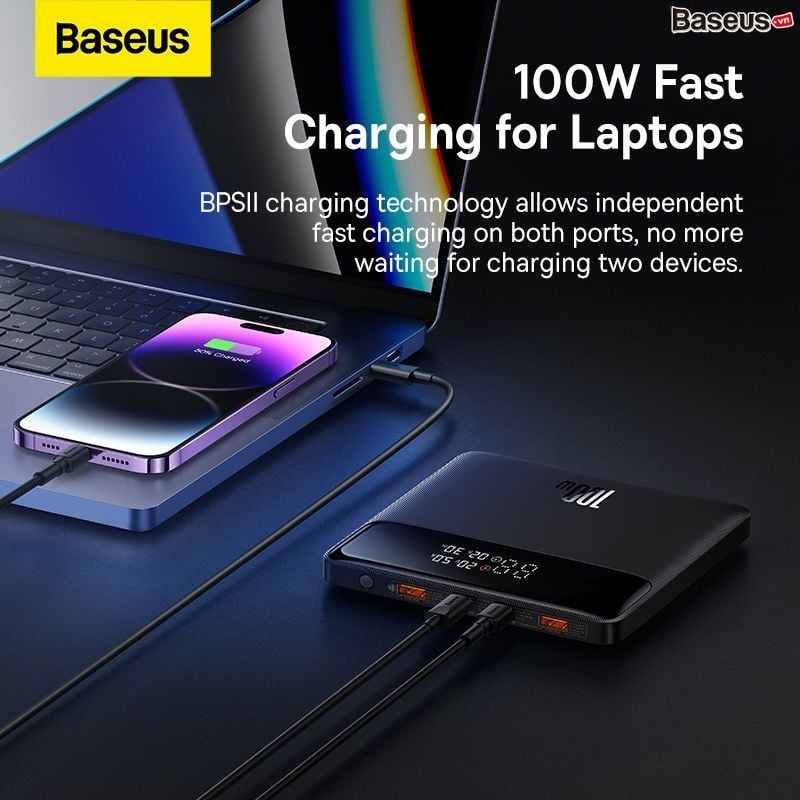 Pin Sạc Dự Phòng Laptop Baseus Blade High Power Digital Display Quick Charge Power Bank 20000mAh 100W (Sạc siêu nhanh, 4 cổng sạc Cx2 + USBx2, kèm cáp C to C, New Upgrade Version)