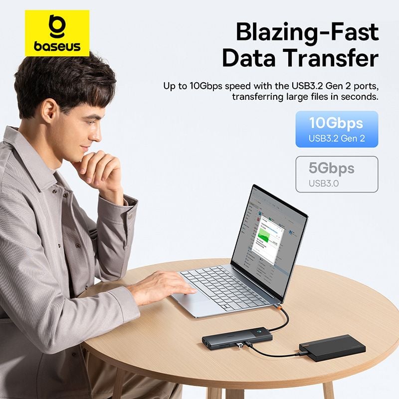 Hub Mở Rộng Kết Nối Baseus Metal Gleam Series II 10-in-1 (1*HDMI4K@120Hz+1*HDMI4K@60Hz+1*RJ45 GbE, 1*SD/TF, 1*PD, 1*Type-C 3.2Gen1 10Gbps, 2*USB2.0, 1*USB3.0)