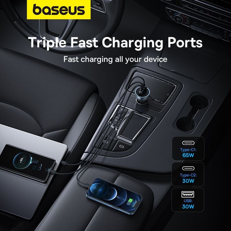 Tẩu Sạc Nhanh Dùng Trên Ô Tô Baseus Golden Contactor Pro GaN Fast Charging Car Charger U+2C 65W