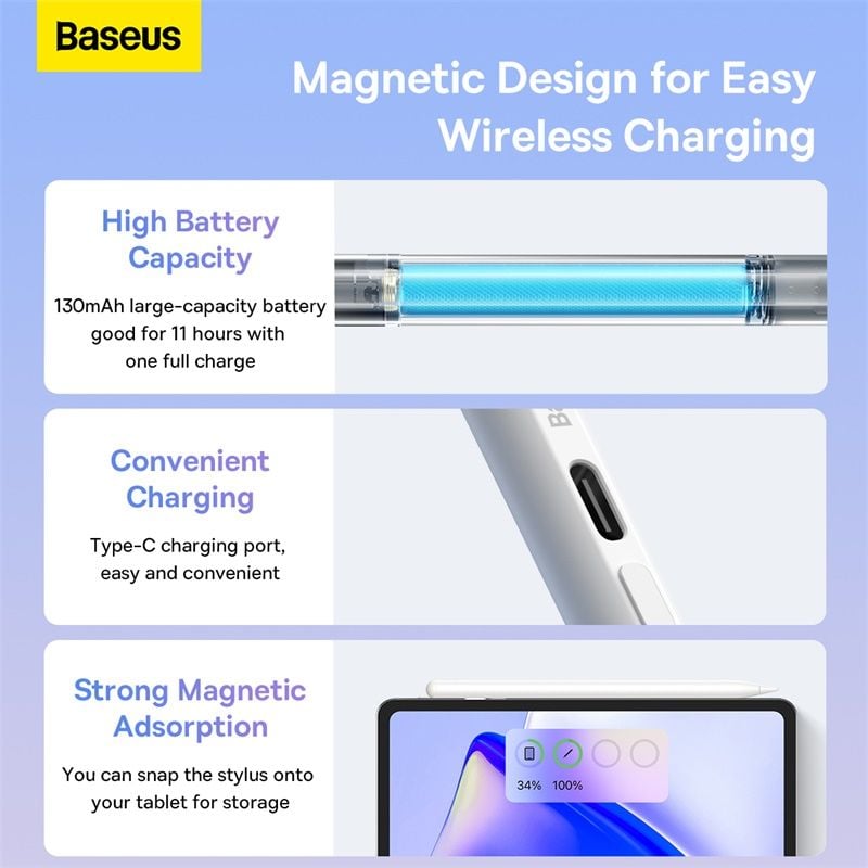 Bút Cảm Ứng Baseus Pencil 2 Pro Smooth Writing Wireless Charging Stylus, Dùng Cho iPad Mini6 Pro Air4, 5 (Palm Reject, Magnetic, Wireless Charging, Bluetooth, App control)