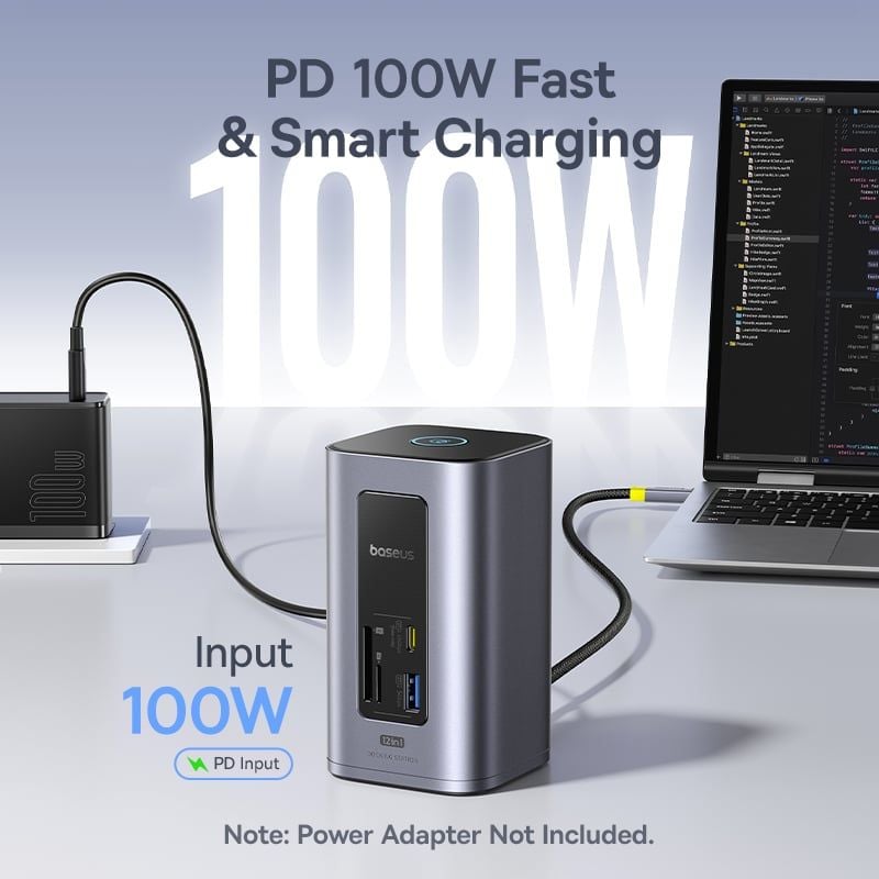 Hub Mở Rộng Đa Năng 12-in-1 Baseus NU1 Air Spacemate (USB-C to 2*HDMI 4K@60Hz+2*USB-C (10Gbps)+2*USB-A (5Gbps)+2*USB-A (480Mbps)+1*RJ45+SD/TF 3.0+1*USB-C (PD))