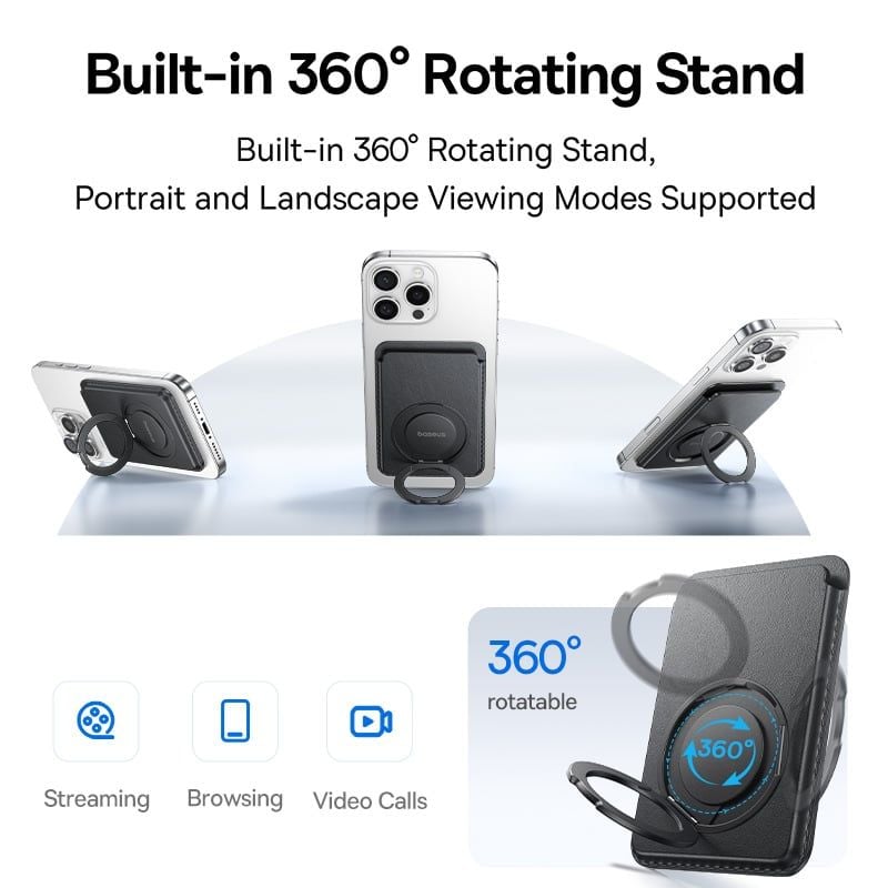 Giá Đỡ Ví Từ Tính 2-in-1 Baseus MagPro 3 (2-in-1 Wallet & Stand, RFID Blocking, Adjustable for Hands-Free Viewing, 11N Strong Magnetic Attachment, Holds Up to 3 Cards, Built-in 360° Rotating Stand)