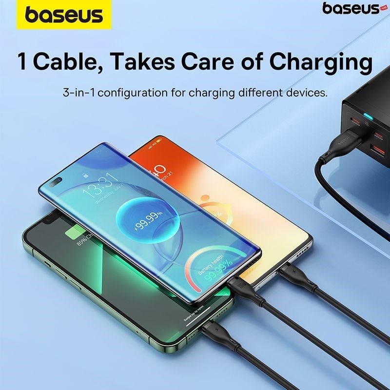 Cáp Sạc Đa Năng 3 in 1 Baseus Pudding Series One-for-three Fast Charging Cable USB to M+L+C 100W